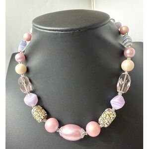 Vintage Beaded Necklace Japan Pink